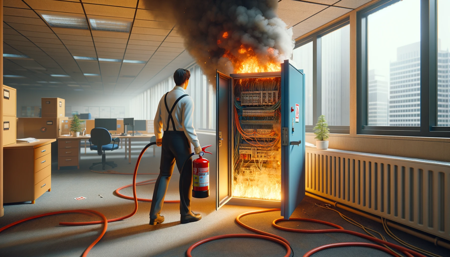 Feu sur armoire électrique éteindre manipulation des extincteurs à vitrolles marignane